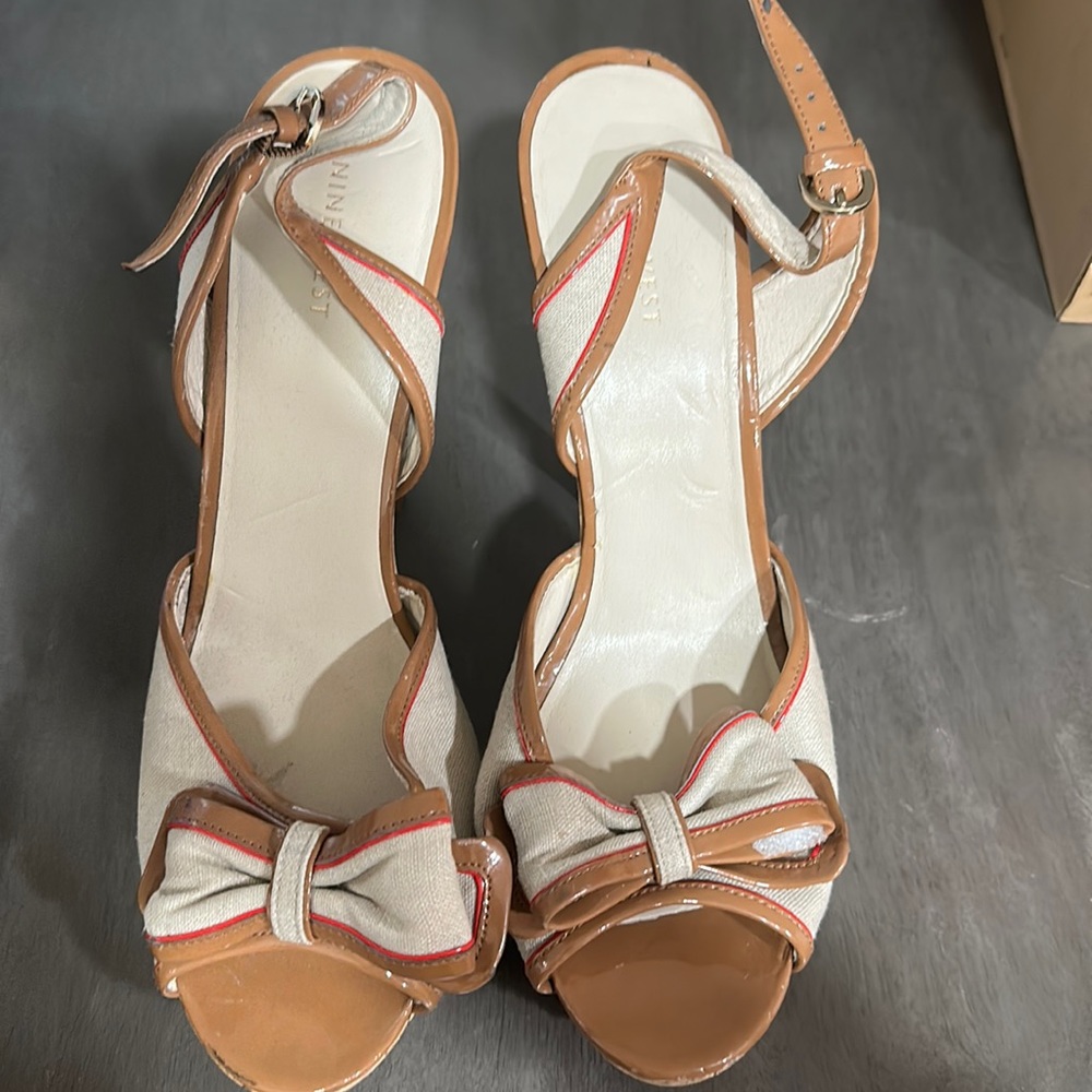 Used Nine West platform cork sling back heels .